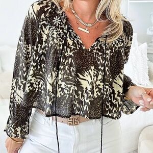 Hi low embroidered neck tie front top